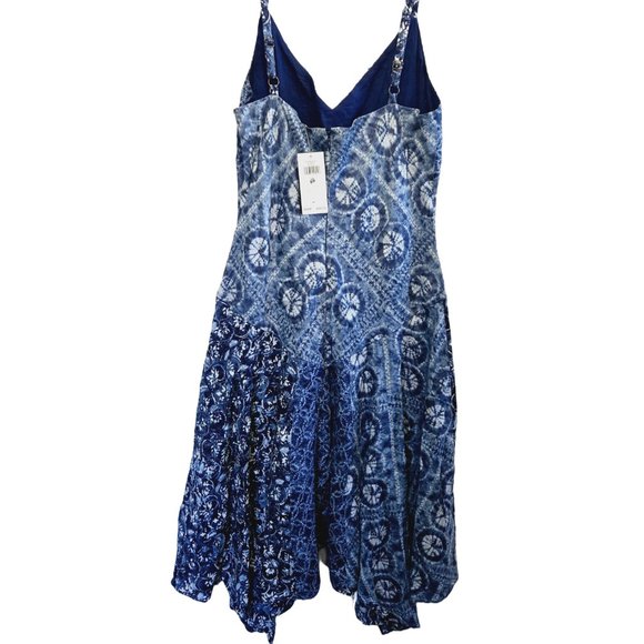 NWT LAUREN RALPH LAUREN PETITE LINEN BLUE PATCHWORK HANDKERCHIEF HEM DRESS 6P - Picture 7 of 15